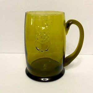 VTG-ROSSINI Lions Head Green Glass Beer Mug Applied Handle Italian MCM